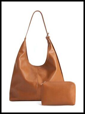 Vegan Leather Hobo Shoulder Bag Slouchy Crossbody Purse with Pouch